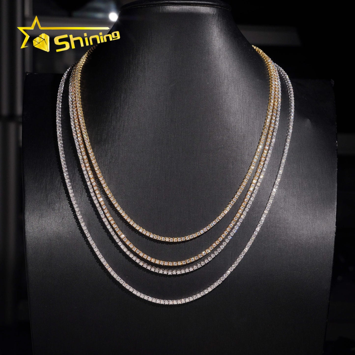 2mm Tennis Chain 925 Solid Silver Hip Hop Iced Out GRA Moissanite Diamond Sparkling Tennis Chain