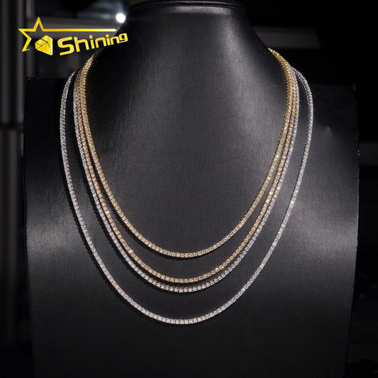 2mm Moissanite Tennis Chain Necklace – VVS1 D Color, 925 Sterling Silver