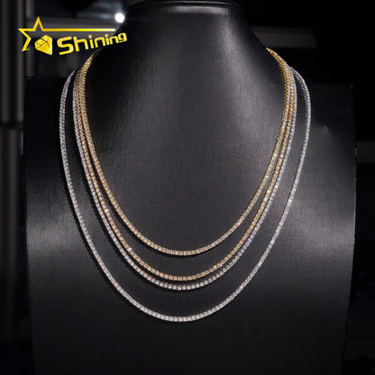 2mm Tennis Chain 925 Solid Silver Hip Hop Iced Out GRA Moissanite Diamond Sparkling Tennis Chain