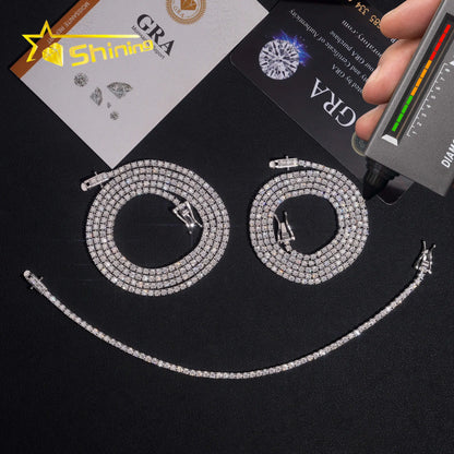 2mm Tennis Chain 925 Solid Silver Hip Hop Iced Out GRA Moissanite Diamond Sparkling Tennis Chain