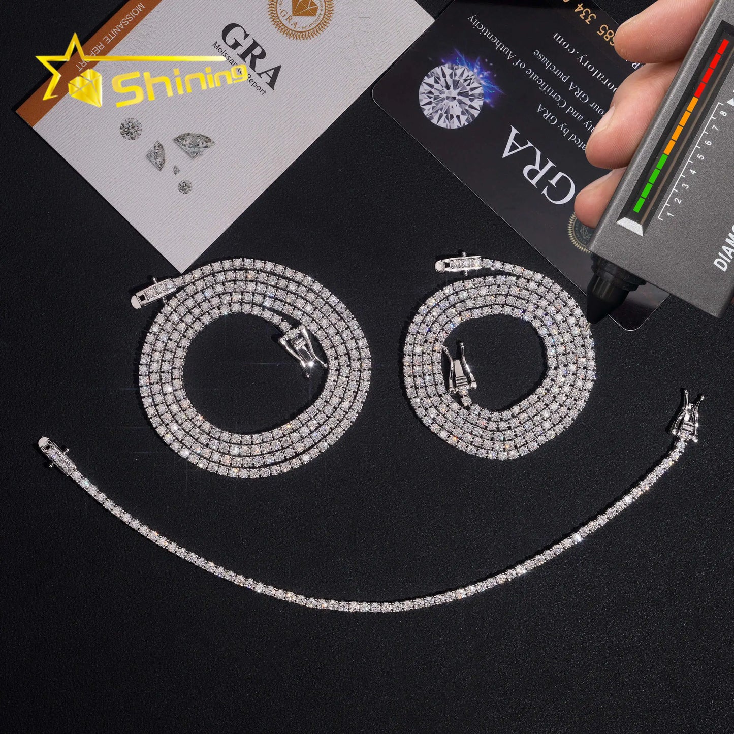 2mm Tennis Chain 925 Solid Silver Hip Hop Iced Out GRA Moissanite Diamond Sparkling Tennis Chain