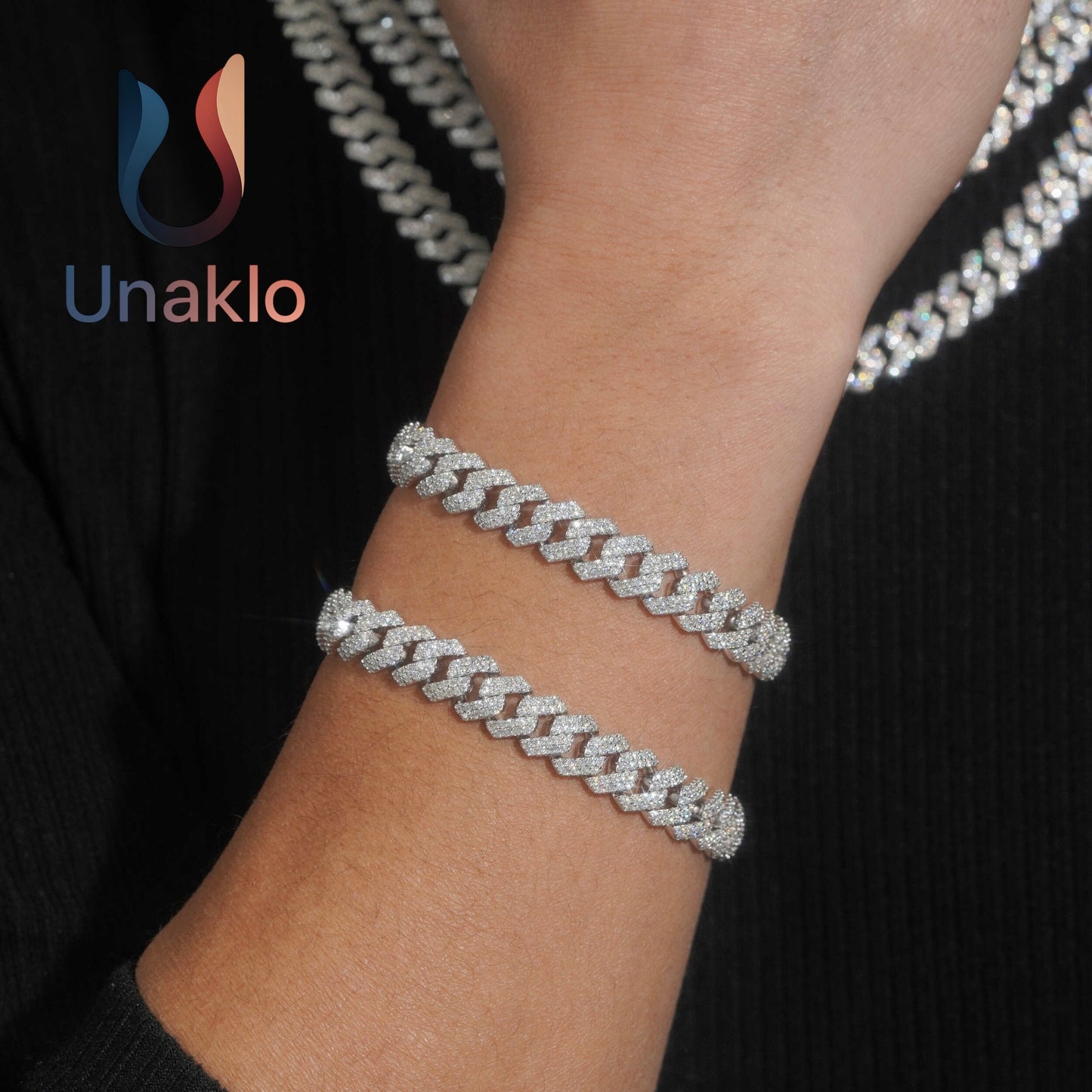 10mm 925 Solid Silver Hip Hop Iced Out VVS1 Moissanite Diamond Miami Cuban Chain & Bracelet