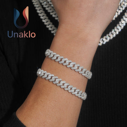 10mm 925 Solid Silver Hip Hop Iced Out VVS1 Moissanite Diamond Miami Cuban Chain & Bracelet