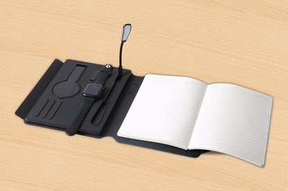 Charging Notebook Desk Organizer with LED, Charger, USB Storage