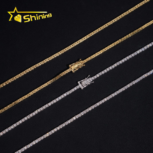 2mm Tennis Chain 925 Solid Silver Hip Hop Iced Out GRA Moissanite Diamond Sparkling Tennis Chain