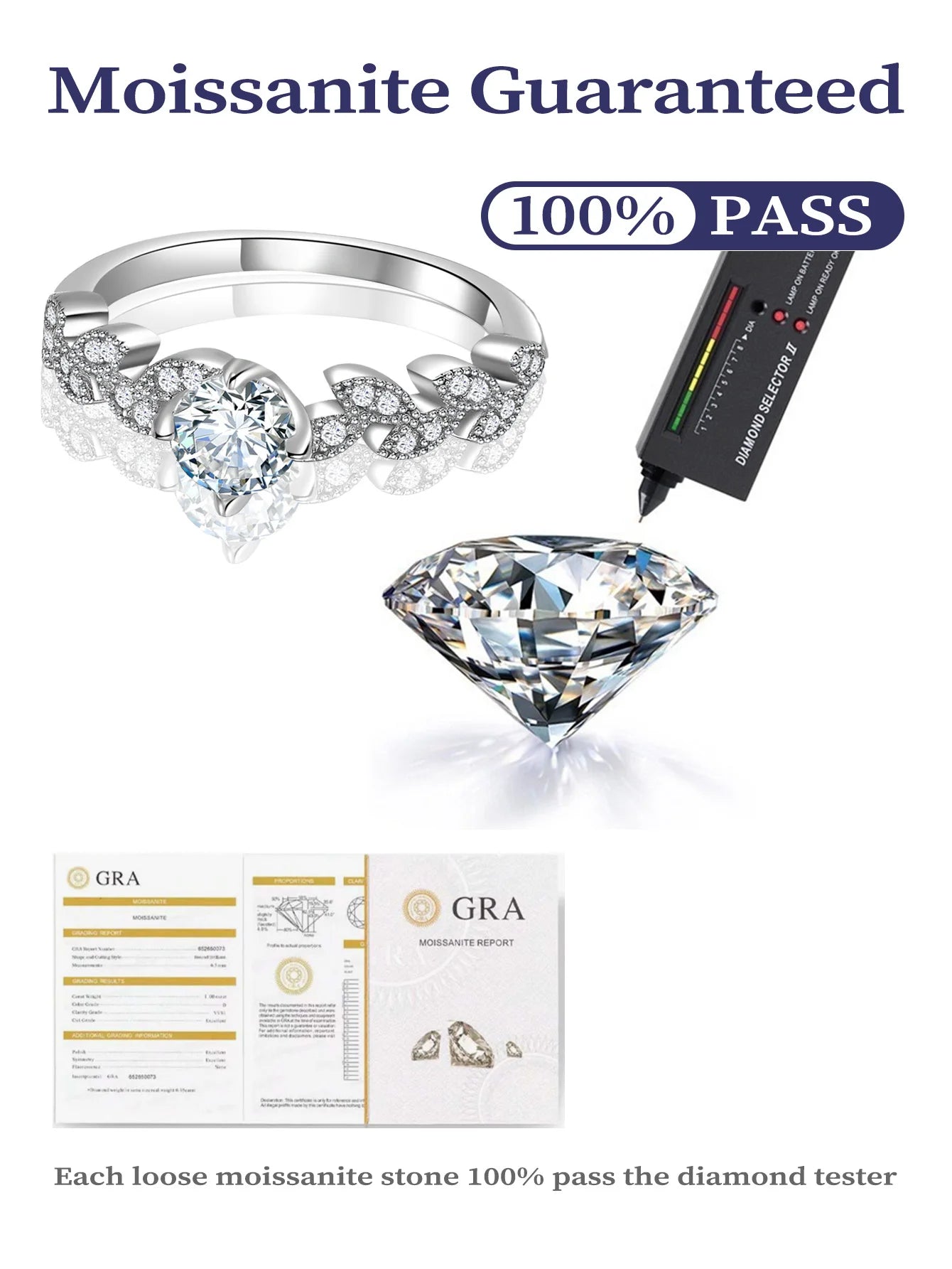 925 Sterling Silver Moissanite Diamond Ring – Luxury VVS Sparkle Fine Jewelry for Women