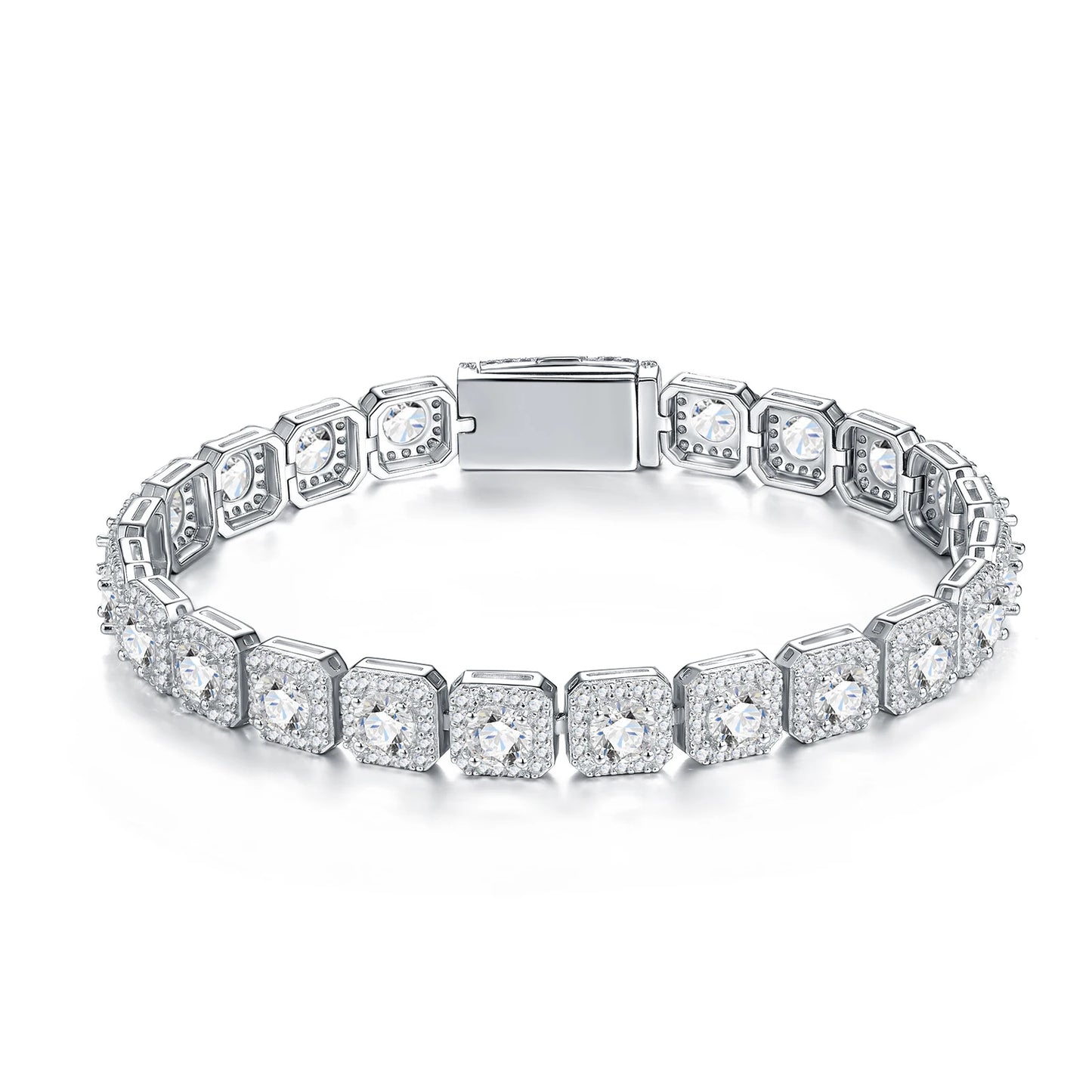 925 Sterling Silver Moissanite Tennis Bracelet – D Color VVS Diamond Simulant, Diamond Tester Approved